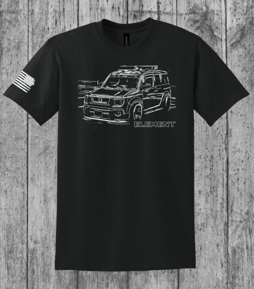 Honda Element Street Speed Silhouette Outline - T-Shirt w/ American Flag